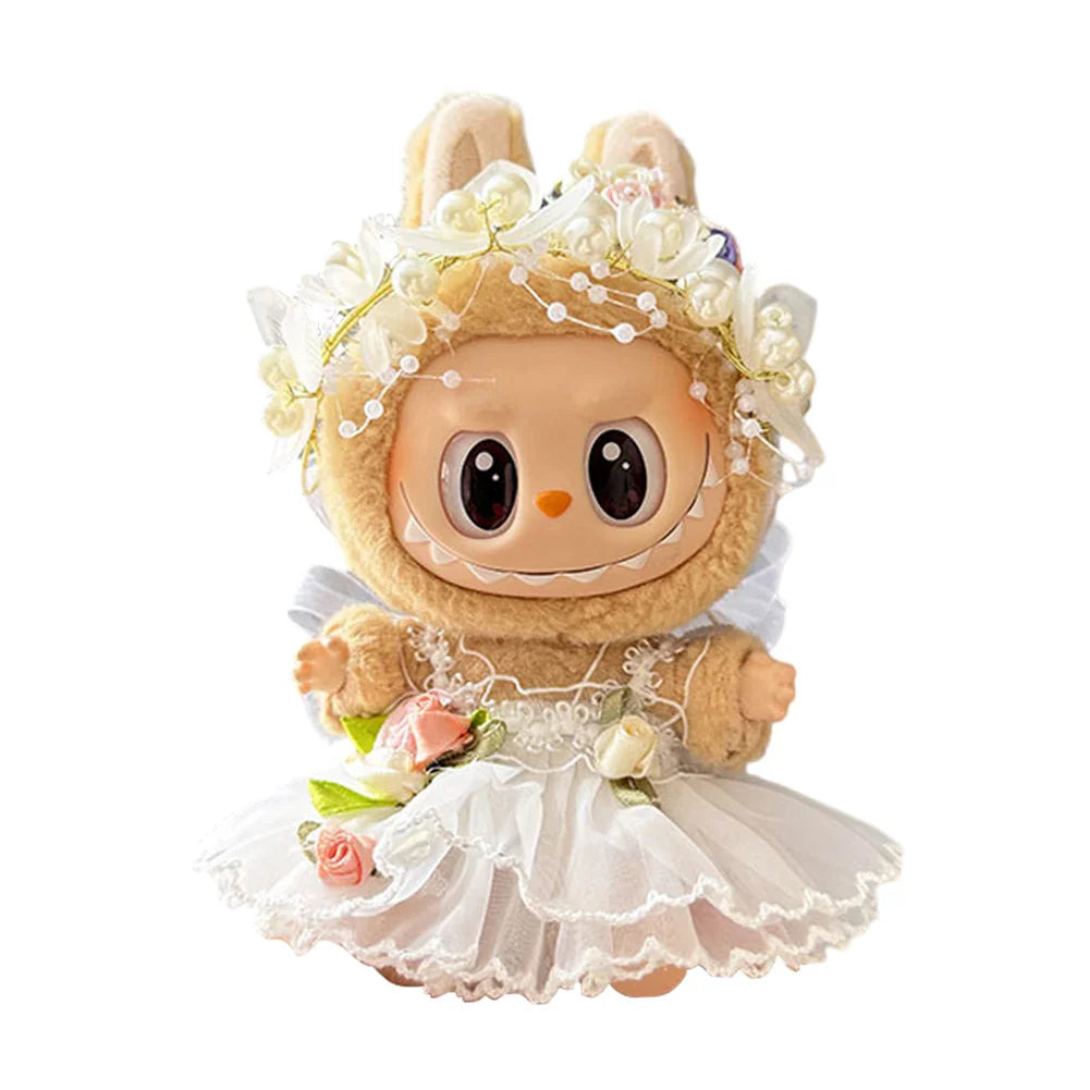 Labubu v1v2 Doll Clothes Outfit (15-17cm) – Sitting Party Bear Accessories with Scarf, Hat & Bag