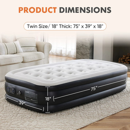 MCQ 18" Tall Air Mattress - Inflatable Airbed with Built-In Pump for Home & Camping