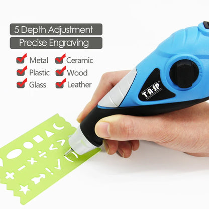 13W Electric Engraving Pen Tool – Etcher with Carbide Tips & Stencils for Wood, Metal, Glass, Plastic & Craft Work