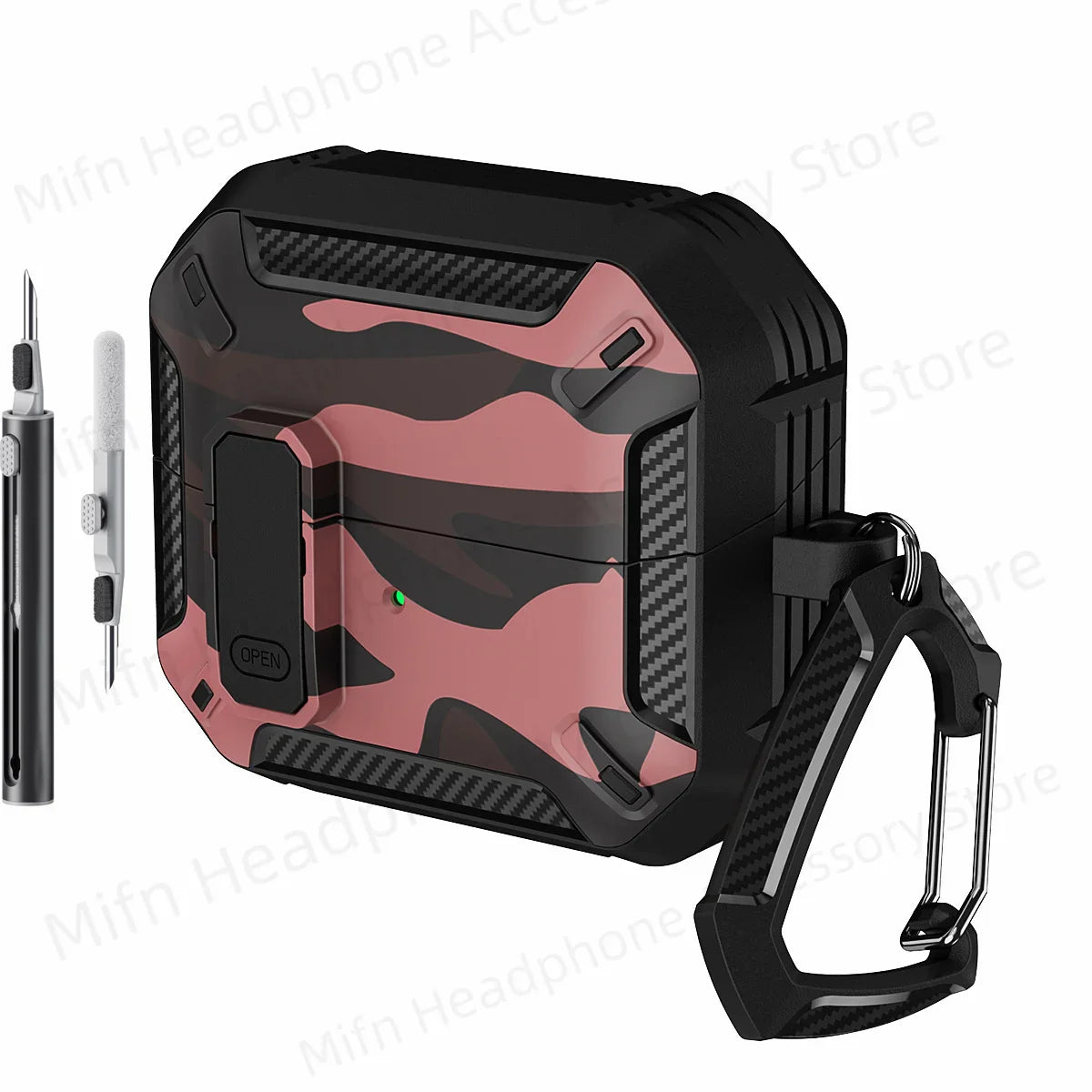 Camouflage Case for Galaxy Buds3 Pro – Carbon Fiber Protective Cover with Keychain & Cleaning Kit