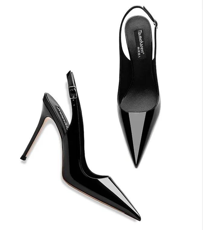 Women’s Sexy High-Heel Sandals 2025 – Pointed Toe Patent Leather Strappy Summer Party Shoes