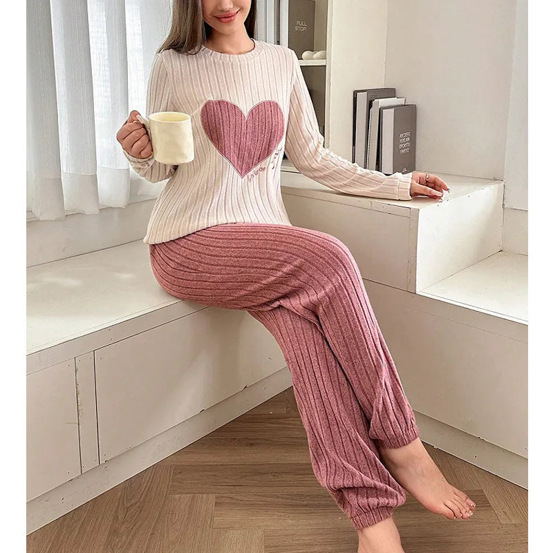 Women’s 2PCS Pajama Set – Long Sleeve Top & Pants Sleepwear Loungewear for Spring & Autumn
