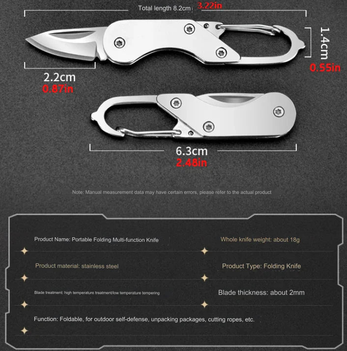 Stainless Steel Mini Folding Knife Keychain – Portable EDC Pocket Multitool for Camping & Outdoor Use