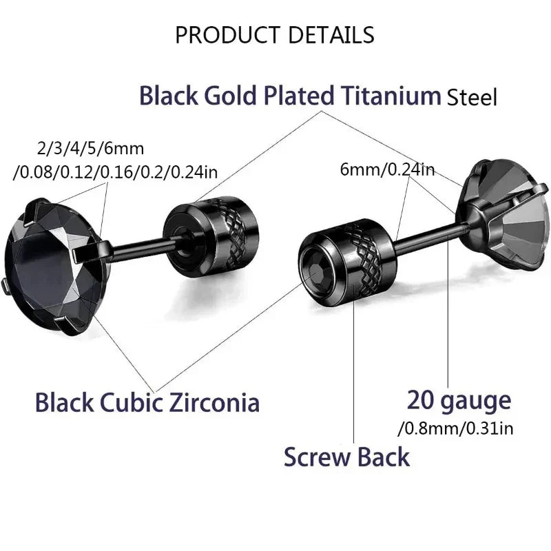 20G Titanium Stud Earrings – Hypoallergenic Tiny Cubic Zirconia Screw Back Cartilage & Tragus Piercing Jewelry