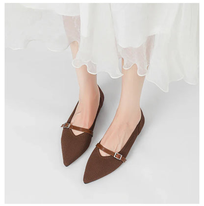 2024 Women's Flat Shoes – Pointed Toe Soft Knitted Sole, Breathable & Comfortable Spring and Autumn New Model