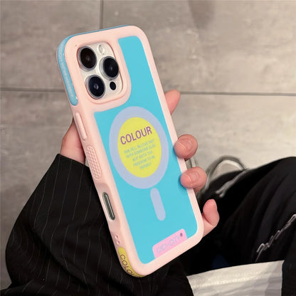 Color Clash Magnetic iPhone Case – Shockproof Bumper Cover for iPhone 13 to 17 Pro Max, Trendy Dopamine Style