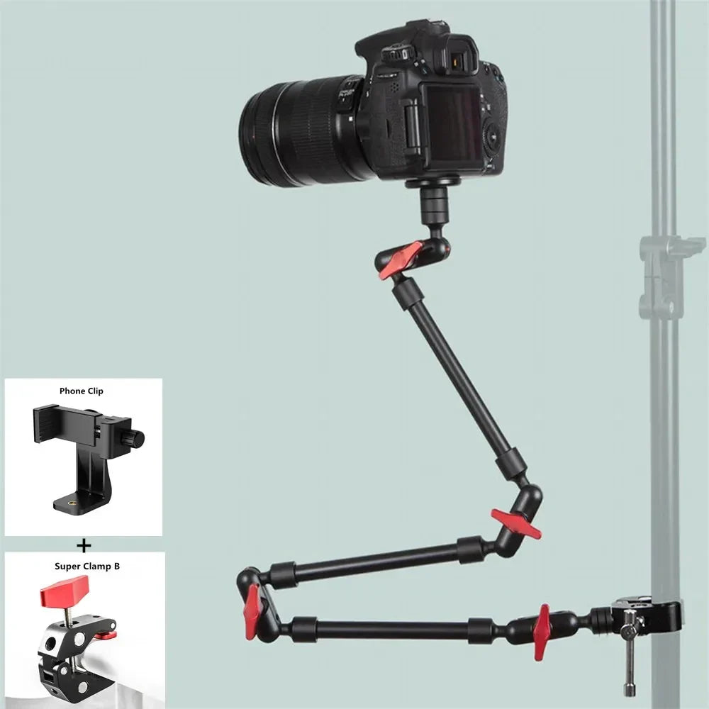 Versatile Camera Magic Arm with Super Clip Bracket - Clamp Mount for Smartphone, Camcorder, Action Camera, Tablet, Webcam - Studio Kit Essential