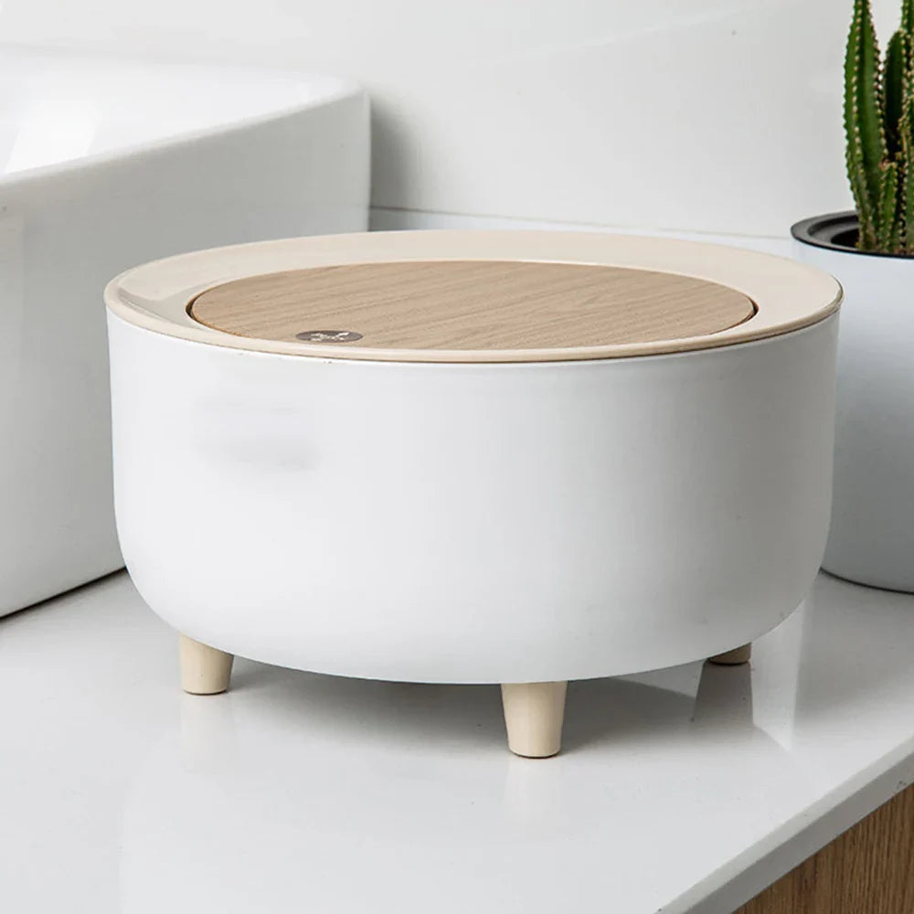 Wood Grain High-Foot Trash Can - Kitchen, Bathroom, Living Room, Desktop Storage Bucket for Office, Hotel Waste Bins
