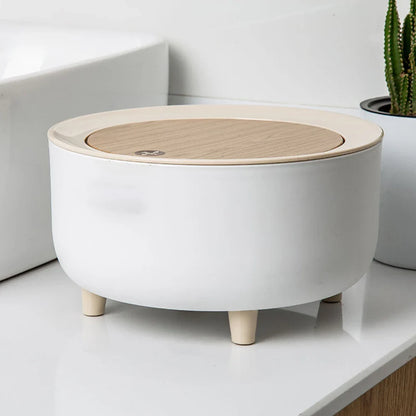 Wood Grain High-Foot Trash Can - Kitchen, Bathroom, Living Room, Desktop Storage Bucket for Office, Hotel Waste Bins