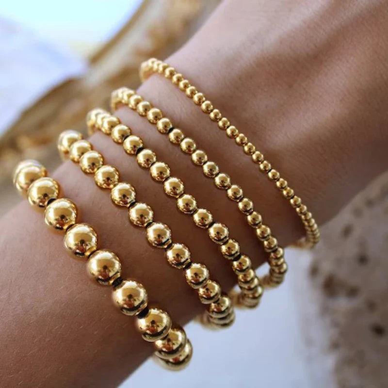 MHS.SUN Trendy Stainless Steel Stretch Bracelet — Gold & Silver Beaded 2mm/5mm/8mm for Men & Women