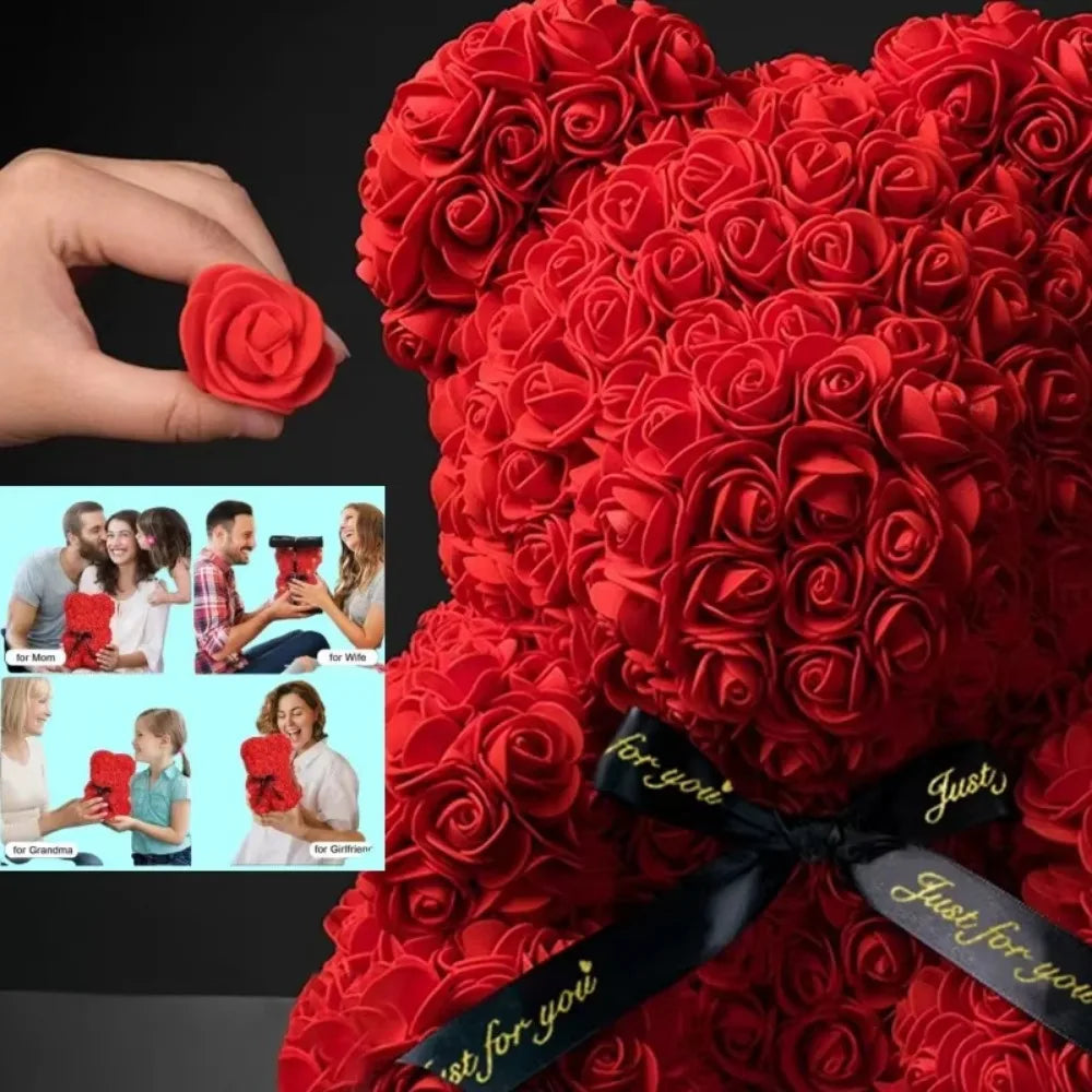 Forever Rose Teddy Bear – Artificial Flower Gift for Mom & Special Occasions