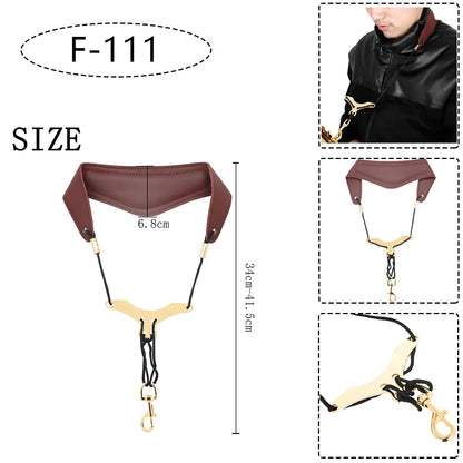 Saxophone Neck Strap - Adjustable Leather Universal Fit for Soprano, Alto, Tenor Sax with Secure Closed Hooks