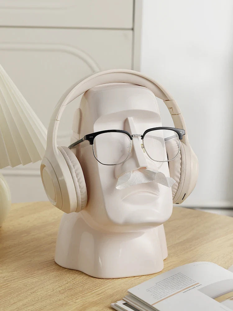 Miniso Moai Stone Statue Tissue Box & Glasses Holder – Multifunctional Home Decor Stand