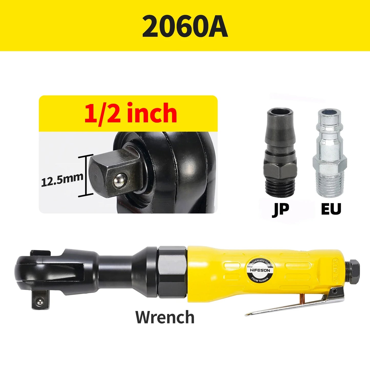 Pneumatic Air Ratchet Wrench — Adjustable Torque Spanner with Square Drive Straight Shank, Professional Tool 1/4", 3/8", 1/2"