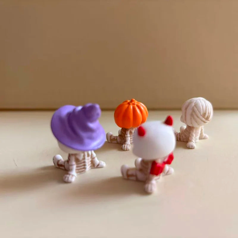 4-Piece Halloween Mini Figurines Set - Spooky Resin Pumpkin, Ghost & Skull Decor for Home & Garden