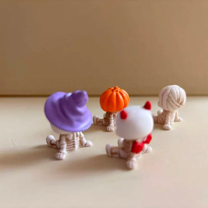 4-Piece Halloween Mini Figurines Set - Spooky Resin Pumpkin, Ghost & Skull Decor for Home & Garden