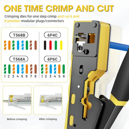 RJ45 Pass Through Crimping Tool - All-in-One Ethernet Wire Cutter for Cat5, Cat5e & Cat6 Network Connectors