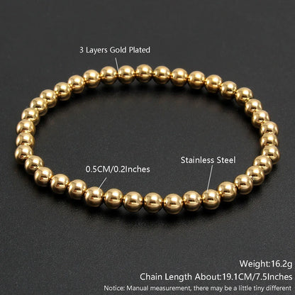 MHS.SUN Trendy Stainless Steel Stretch Bracelet — Gold & Silver Beaded 2mm/5mm/8mm for Men & Women