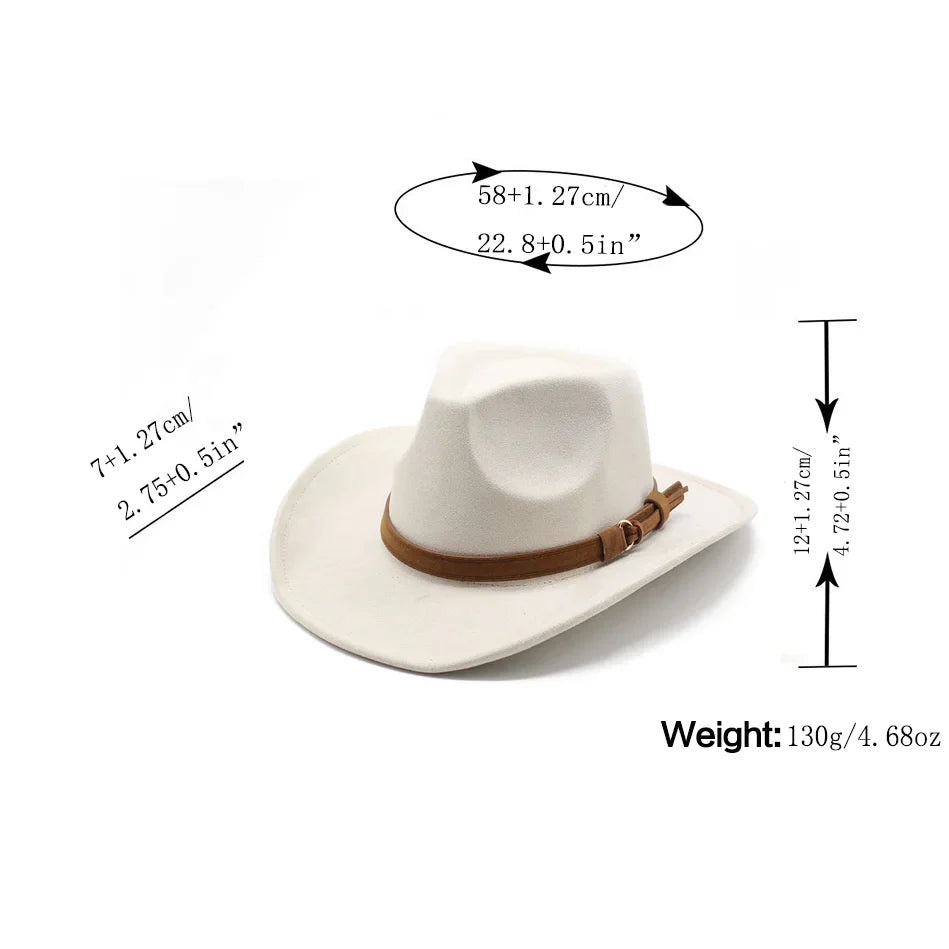 Unisex Black Suede Cowboy Hat – Western Gentleman Jazz Sombrero for Men & Women, Size 56-58cm