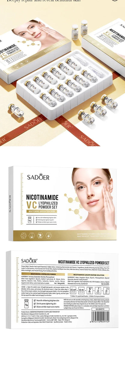 Niacinamide Face Serum Powder Set – Whitening, Hydrating, Anti-Aging, Anti-Wrinkle Skin Care with Pore-Reducing Effect