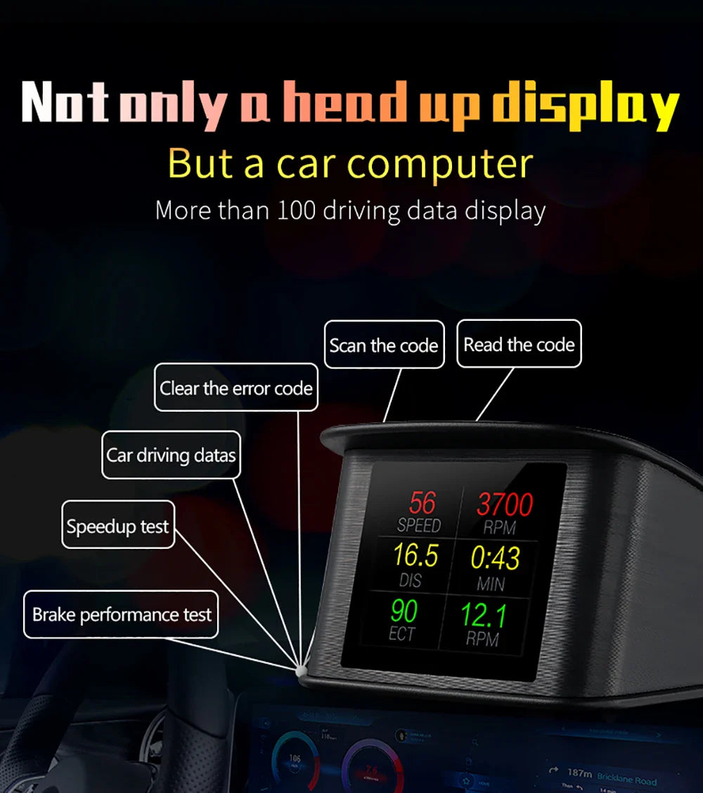 P10 Pro Head-Up Display – On-Board OBD2 Computer with Digital Speedometer, Mileage, Temperature & Driving Data Gauge
