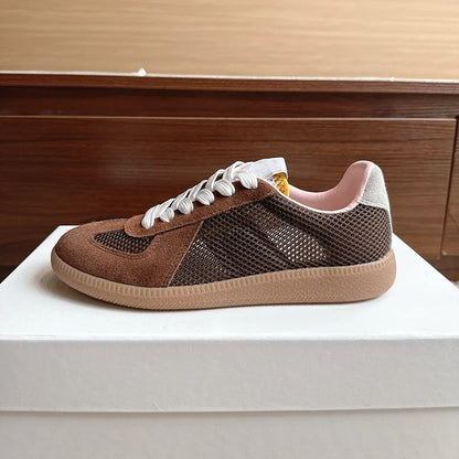 Unisex Patchwork Suede Sneakers - Vintage German Army Trainer Casual Shoes