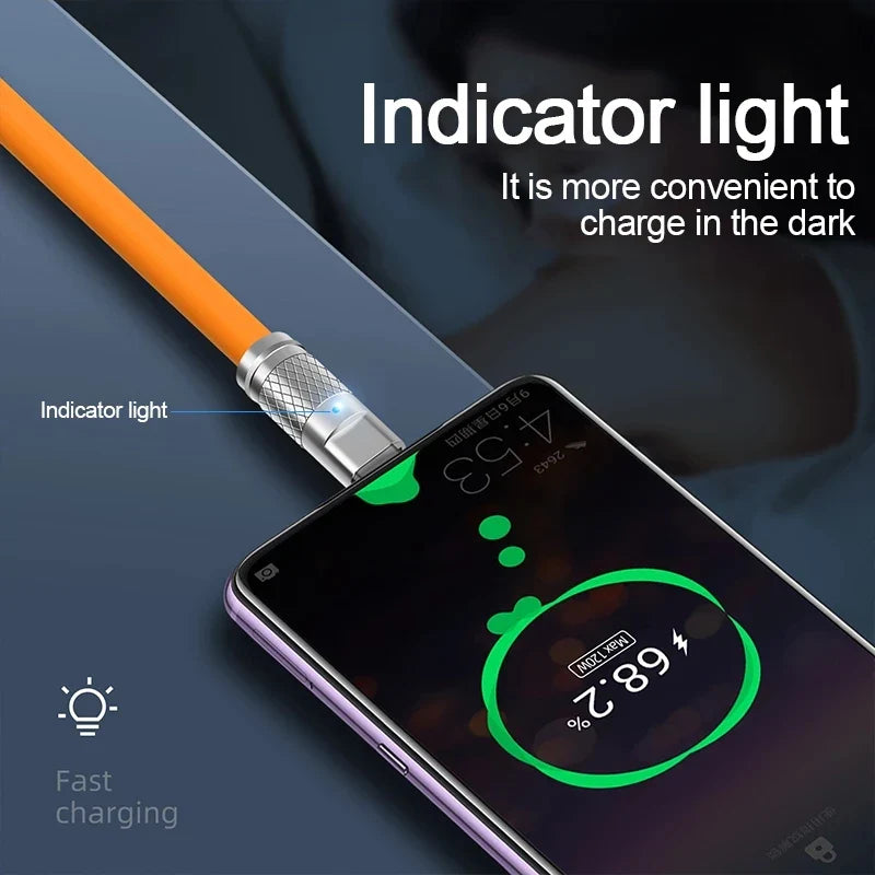 120W 6A Super Fast Charge USB C Cable - Liquid Silicone for iPhone 14/15, Huawei, Samsung, Xiaomi, Quick Charger Type-C Data Wire