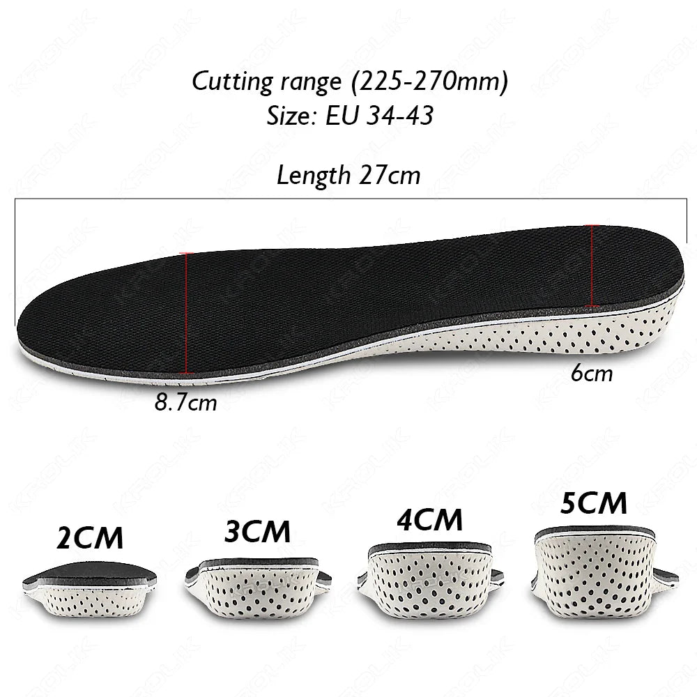 Memory Foam EVA Height Increase Insoles 2–5cm – Breathable Lightweight Shoe Lift Inserts for Men & Women Sports & Everyday Use