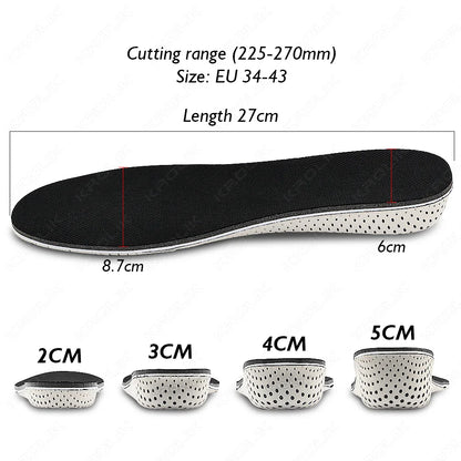 Memory Foam EVA Height Increase Insoles 2–5cm – Breathable Lightweight Shoe Lift Inserts for Men & Women Sports & Everyday Use