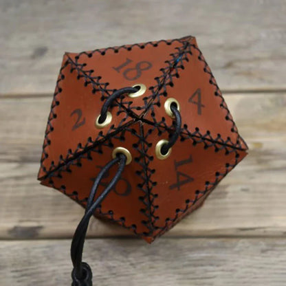 New D20 Dice Bag - Polygonal Leather Storage Box with Reinforced Drawstring for Daily Use & Gift