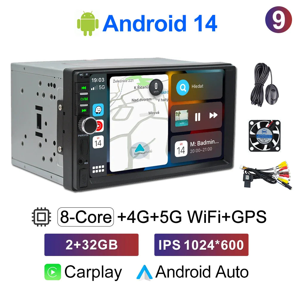 CAIXI 2Din Android 14 Car Radio — Universal CarPlay GPS Multimedia Autoradio for Toyota, Nissan, Jeep, Hyundai, Kia, Chevrolet, VW & Fiat