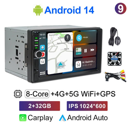 CAIXI 2Din Android 14 Car Radio — Universal CarPlay GPS Multimedia Autoradio for Toyota, Nissan, Jeep, Hyundai, Kia, Chevrolet, VW & Fiat