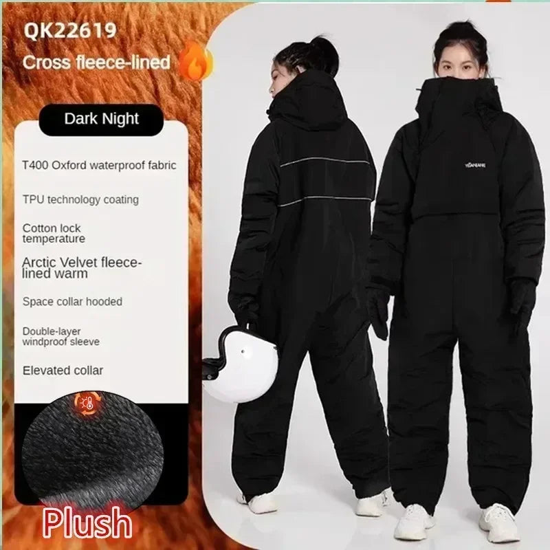 Winter Waterproof Windproof Motorcycle & Ski All-in-One Suit — Thick Plush Cold-Proof Riding Jacket