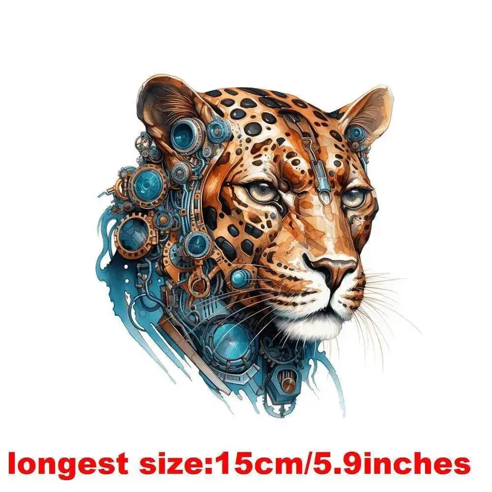 15cm Kids Steampunk Lion Iron-On Patch – Animal Heat Transfer Sticker for DIY Clothing, Apparel & Fabric Decoration Print