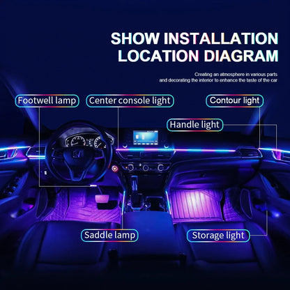 14/18 in 1 RGB LED Car Ambient Light - Acrylic APP Controlled Interior Atmosphere Lamp Kit with 64/213 Colors for One & Dual Zone Lighting