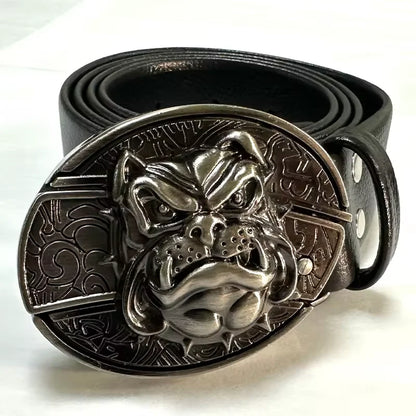 Vintage Adjustable Belt – Metal Buckle Fashion Waistband for Men, Punk Western Cowboy Style with Embossed Design