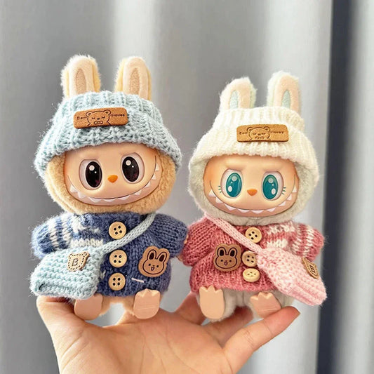 Labubu Doll Clothes Outfit (15-17cm) – Sitting Party Bear Accessories with Scarf, Hat & Bag