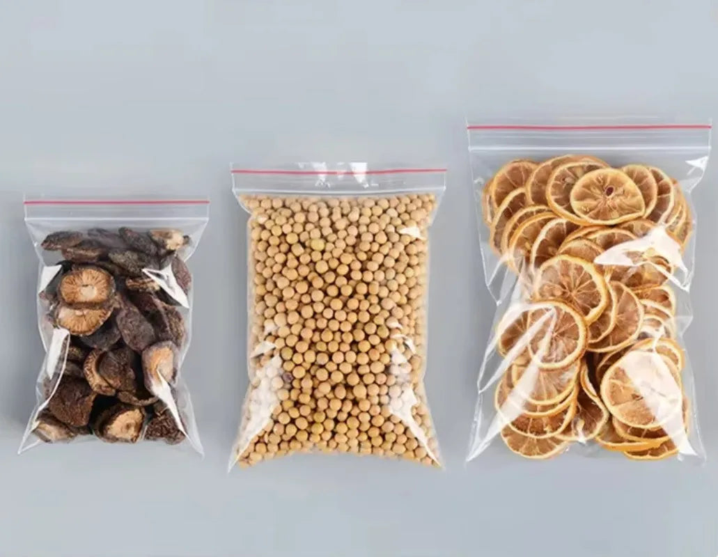 100pcs 50 Micron Clear PE Zip Lock Bags – Reclosable Plastic Pouches for Candy, Cookies & Dried Fruits