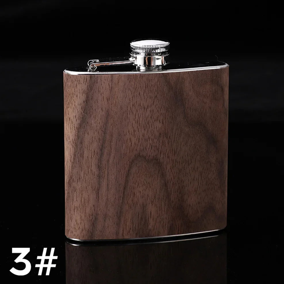 6oz Stainless Steel Hip Flask – Wood Grain Leather Wine Bottle, Portable Russian Flag Outdoor Flagon Gift for Men