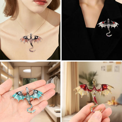 10-Piece Flying Dragon Enamel Brooch Set - Vintage Alloy Dragon Pins for Jewelry & Necklaces