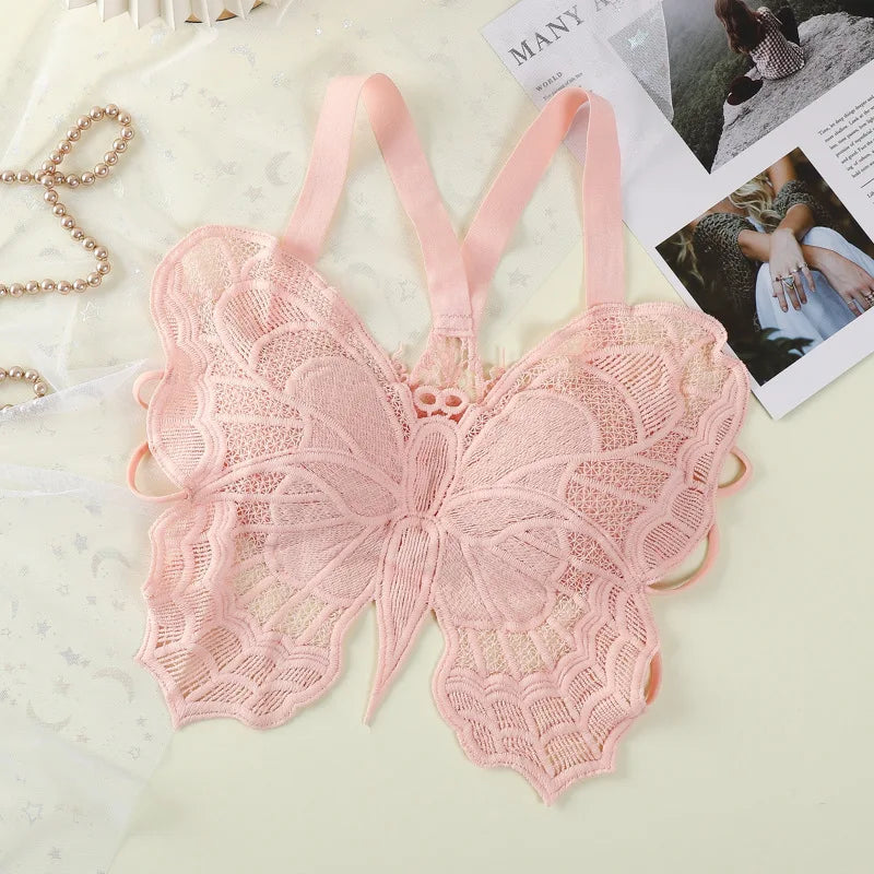 Butterfly Lace Backless Bralette for Women – Hollow Embroidered All-in-One Seamless Support Bra Top, Comfortable Sexy Lace Underwear