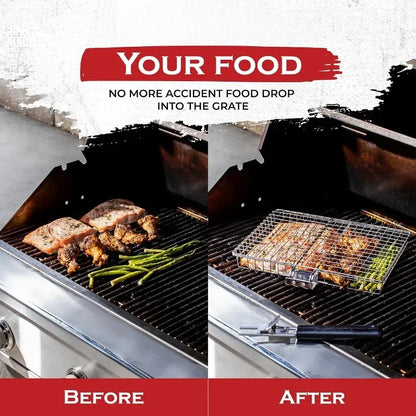 Large Stainless Steel Grill Basket – Folding BBQ Rack for Fish, Portable Outdoor Camping & Cooking Accessories