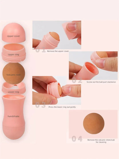 2-Ball Face Oil Absorbing Roller: Volcanic Stone Skin Care Tool - Washable Facial Oil Remover for Makeup