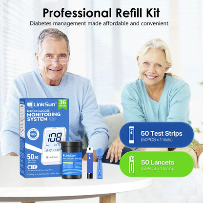 Linksun G-425-2 Blood Glucose Meter — 50/100PCS Test Strips, Digital Diabetes Testing Device, Blood Sugar Monitor