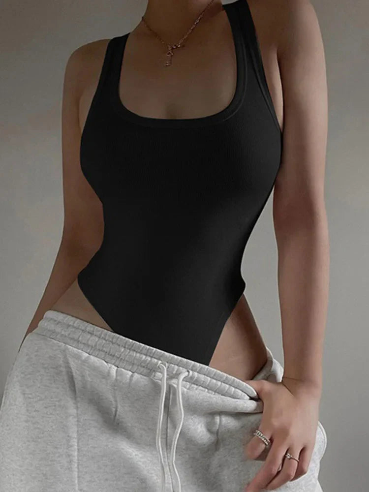 Sleeveless Knit Bodysuit — Sexy Off-Shoulder Halter Bodycon Top for Women Summer Casual & Clubwear