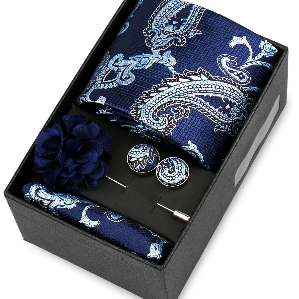 Elegant Men’s Necktie Gift Set - Fashion Tie with Handkerchief, Cufflinks & Brooch Pin Accessories for Business & Wedding