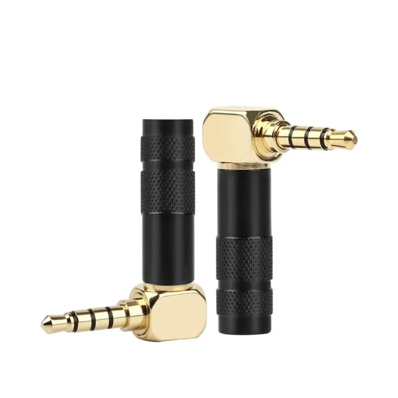 3.5mm 90° Right Angle Audio Adapter Plug – Gold Soldered Earphone Connector, 1/8" 3/4 Pole Headphone Jack