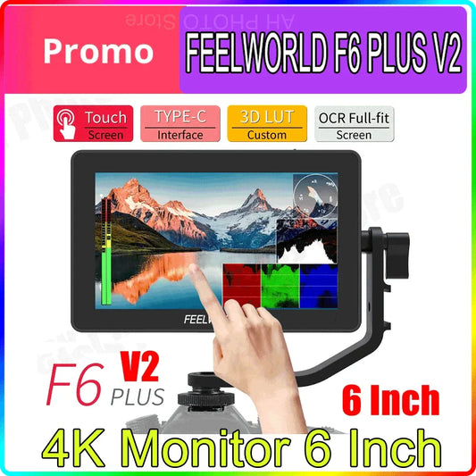 FEELWORLD F6 PLUS V2 6" DSLR Camera Field Monitor – 3D LUT, Touchscreen IPS, 1920x1080 FHD, 4K Support, Focus Assist