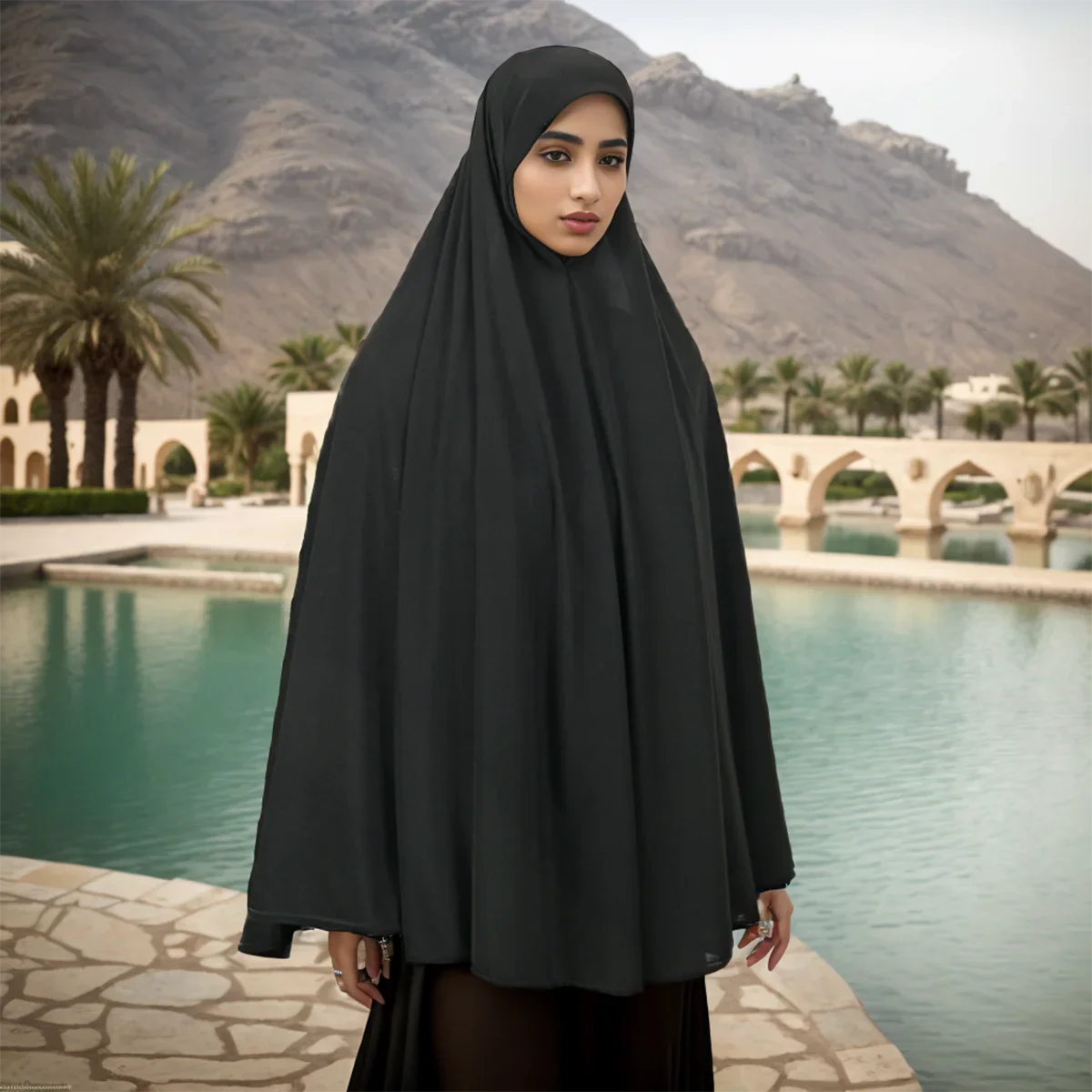 Women’s Full Cover Muslim Abaya – Solid Color Cotton Hemp Inner Hijab & Long Shawl Ramadan Prayer Dress