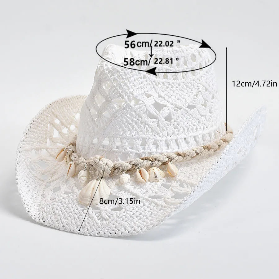 Summer Hand-Woven Straw Hat for Women – Shell-Decor Beach Sun Hat, Holiday Panama Feminino
